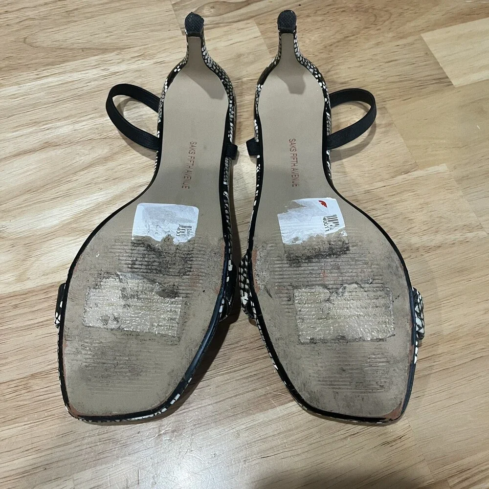 Saks Fifth Ave Women’s Black Snakeskin Leather Strappy Slingback Sandal 9‎